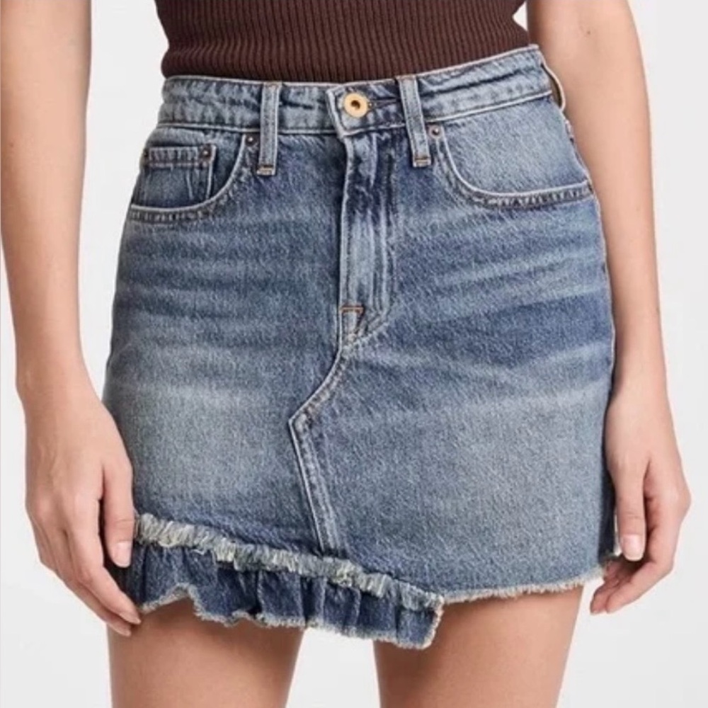 NSF Blue Denim Skirt with Ruffle Detail. 
Size 26.